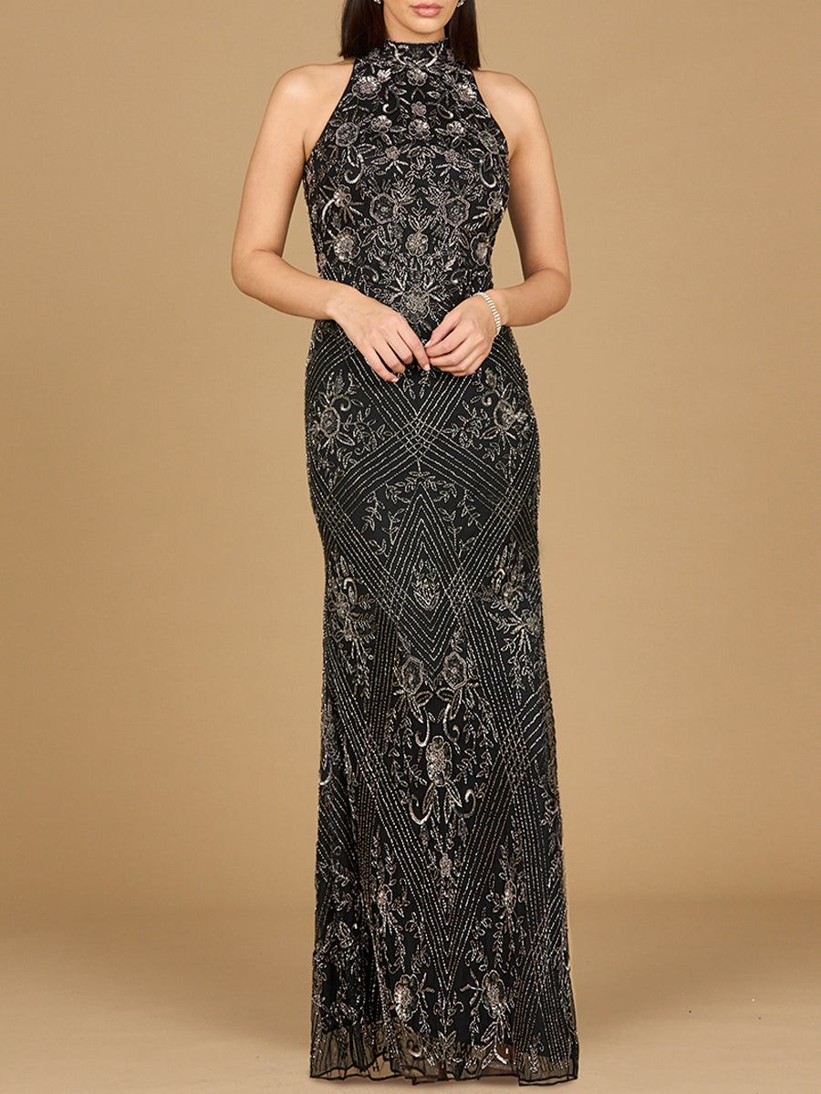 Lara Women's Halter Neck Beaded Dress - Black