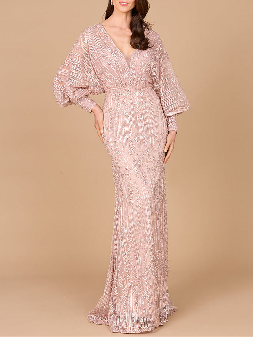 bishop sleeve formal dress Ashley Lauren 11193 Mother of the Bride Marble 14 / Vintage Blue