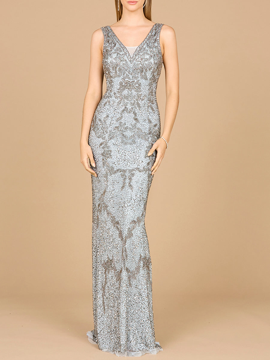 Cowl Back Classy Beaded Dress Slate / 6 Cowl Back Classy Beaded Dress Slate / 6
