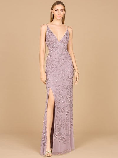 Lara 29081 - Embellished Gown with Slit And Spaghetti Straps