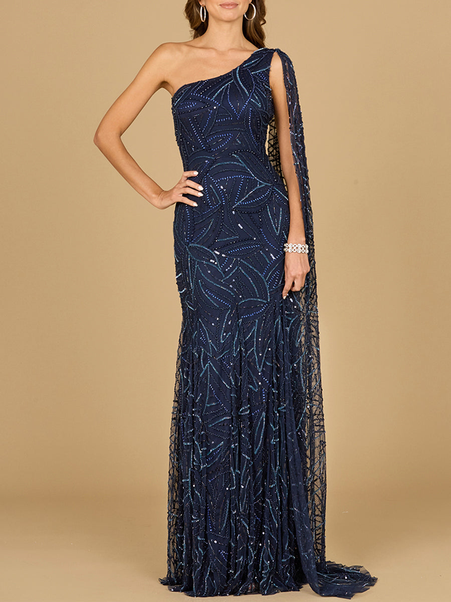 Lara Women's One Shoulder Cape Gown