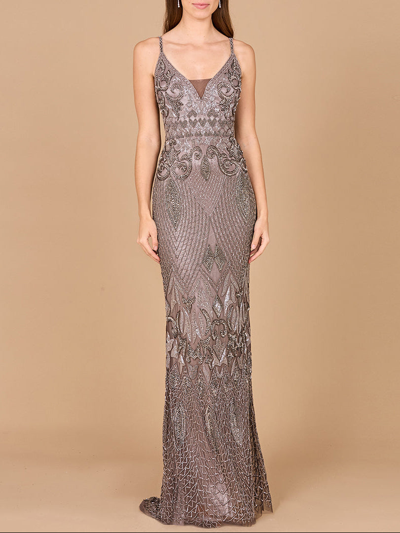 V Neck Beaded Long Sleeve Dress