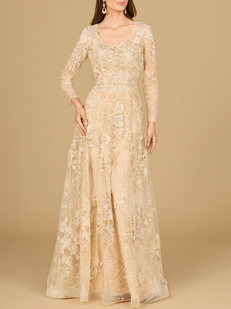 white christmas dresses Long Sleeves Champagne Wedding Dress Lace Mermaid Overskirt – 27dress main image 0