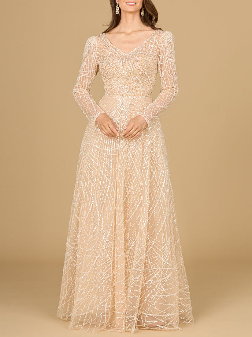 champagne gold long sleeve dress Champagne Gold Off-Shoulder Gown XS