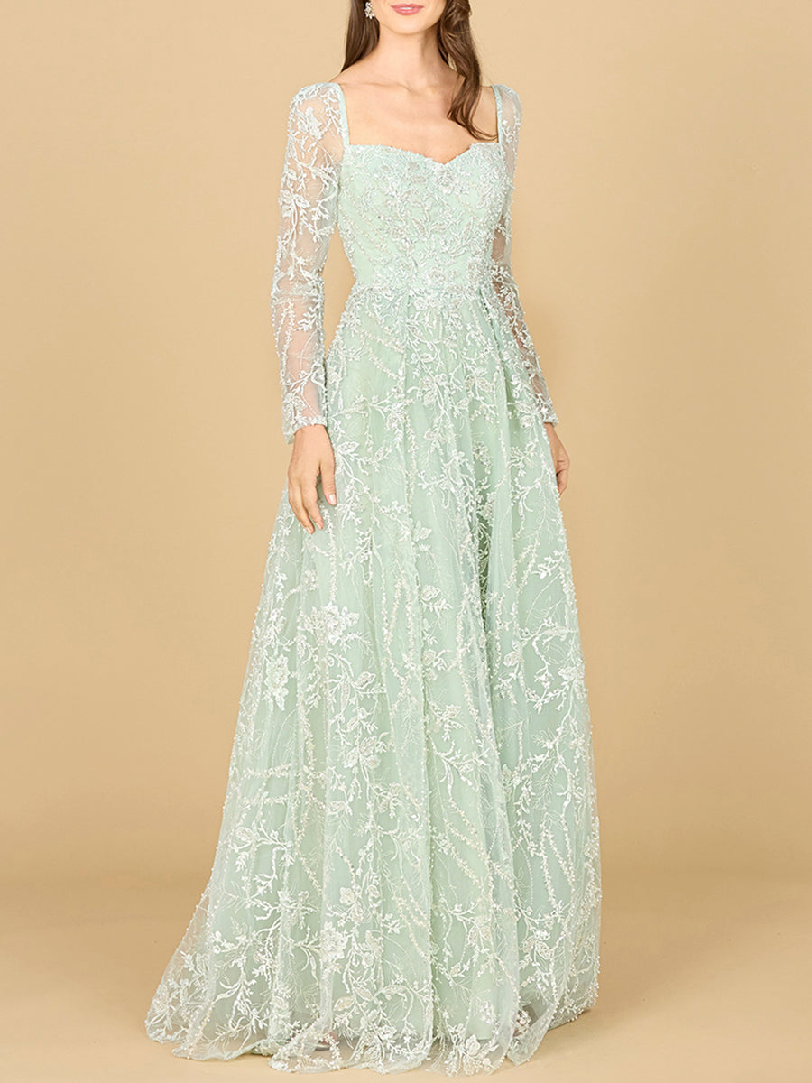 Lara 29151 - Long Sleeve Beaded Lace Gown