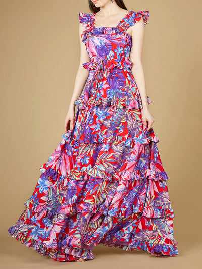 Lara 29271 - Printed Gown with Ruffle Skirt - OUTLET