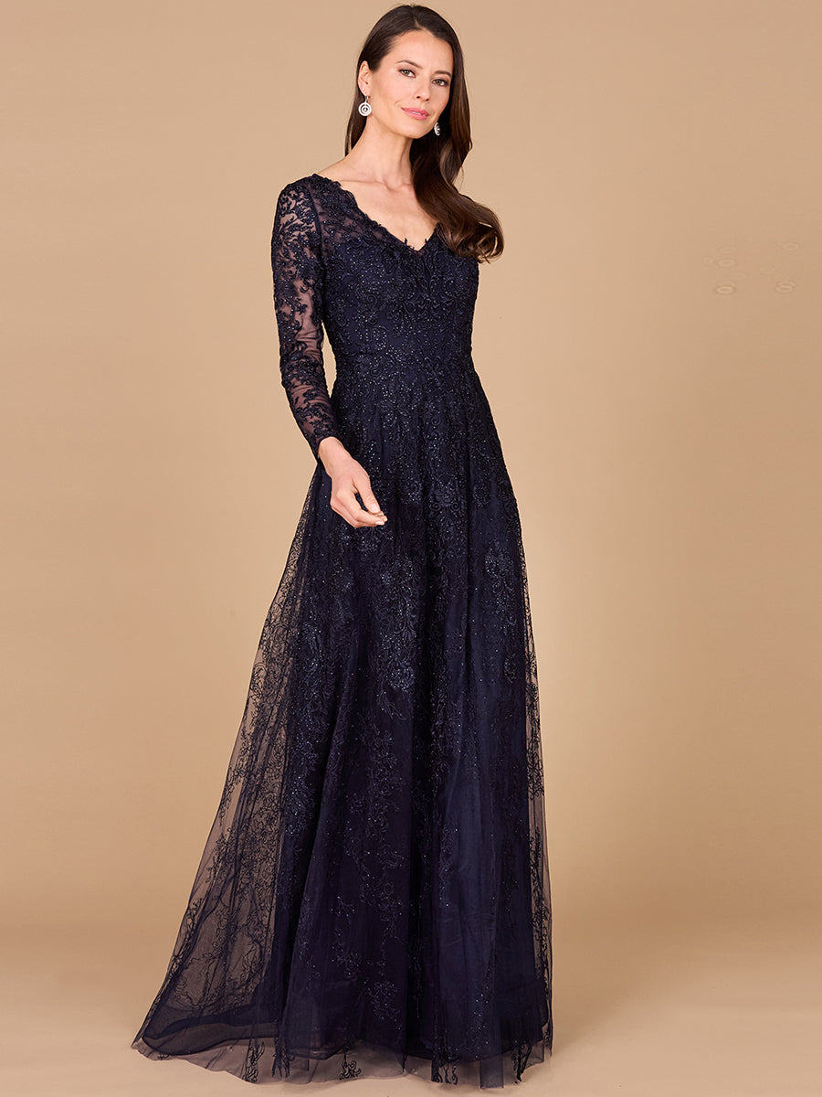 Long Sleeve V-Neck Lace Gown – Lara New York Long Sleeve V-Neck Lace Gown – Lara New York
