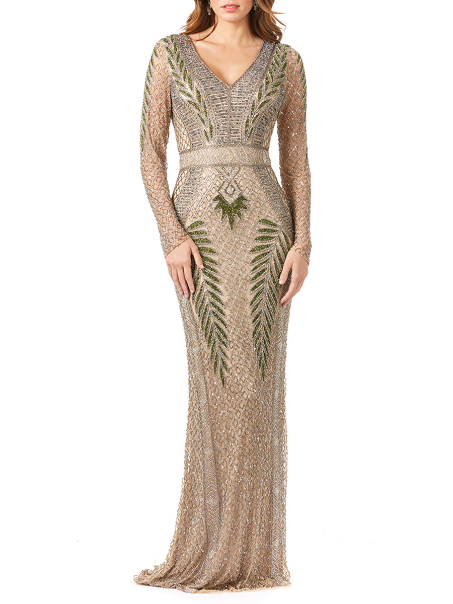 Long Sleeve Beaded Gown – Lara New York