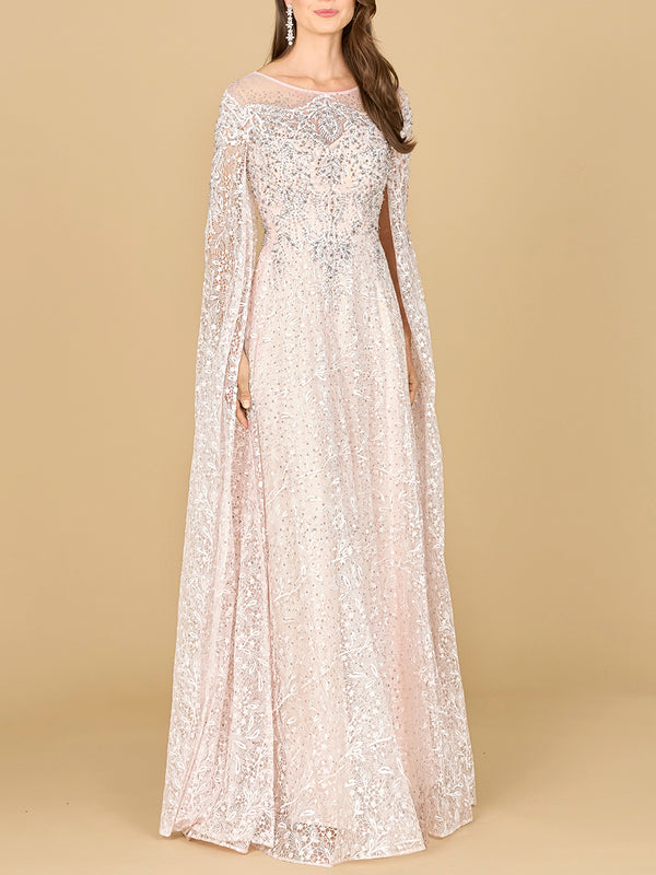 Lace Gown with Dramatic Cape Sleeves | Lara 29454
