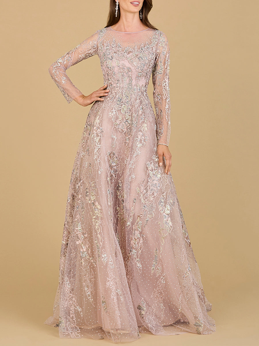 Lara 29618 - Beaded Long Sleeve A-line Dress Lara New York Lara 29618 - Beaded Long Sleeve A-line Dress Lara New York