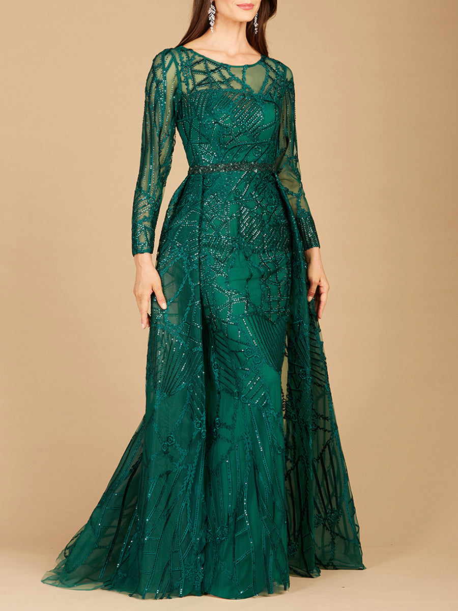 Lara 29633 - Gorgeous Overskirt Dress with Long Sleeves Green / 6 Lara 29633 - Gorgeous Overskirt Dress with Long Sleeves Green / 6