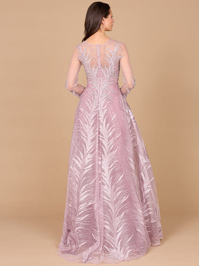 Lara 29761 - High Neck Sheer Long Sleeve Embellished Gown