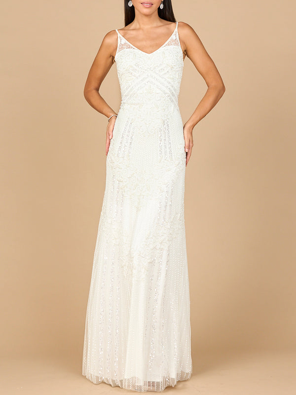 Beaded Gown with Cowl Back