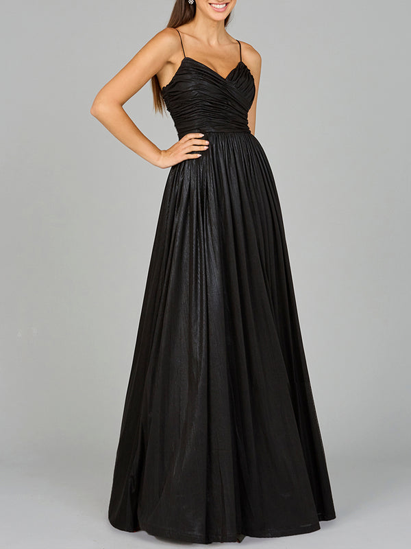 High Slit Metallic Jersey Dress