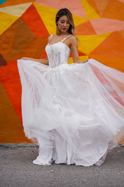 Lara 51042 - Sheer Bodice Lace Bridal Ballgown