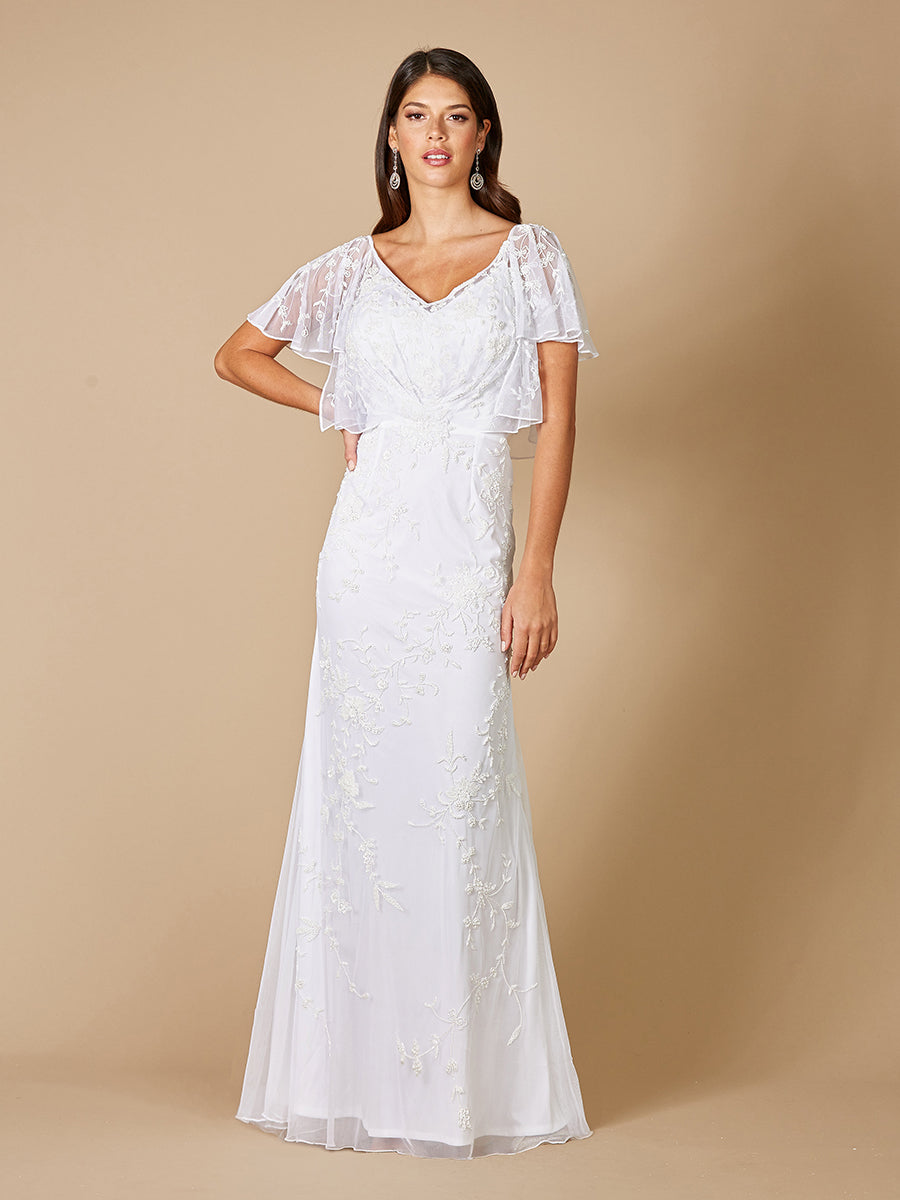 Lara 51056 Greyson Beaded Flutter Sleeve Wedding Dress Lara New York Lara 51056 Greyson Beaded Flutter Sleeve Wedding Dress Lara New York