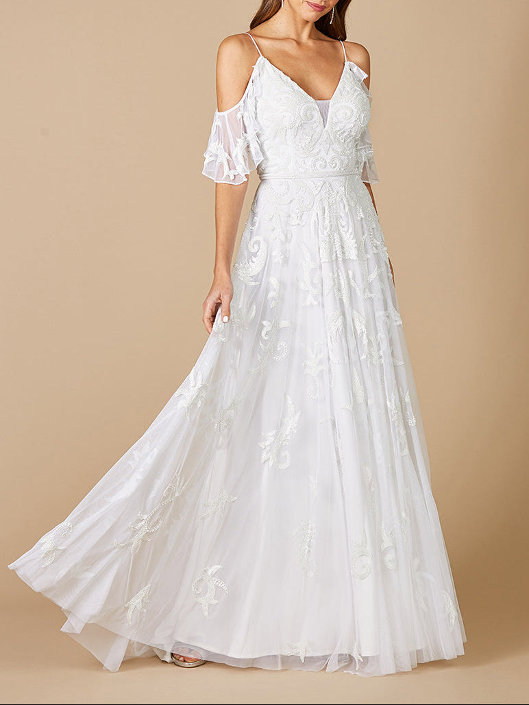 Lara 51064 Giana Beaded Cold-Shoulder Wedding Dress Ivory / 16 Lara 51064 Giana Beaded Cold-Shoulder Wedding Dress Ivory / 16