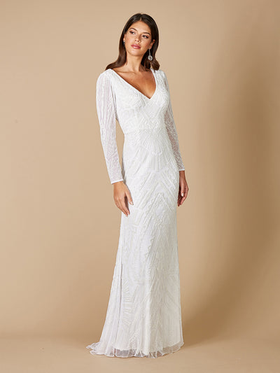 Lara Gretchen V-Neck Long Sleeve Wedding Dress