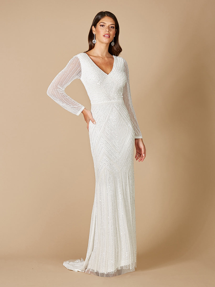 Lara 51088 Finley Sheer Sleeve Wedding Gown Ivory / 16 Lara 51088 Finley Sheer Sleeve Wedding Gown Ivory / 16