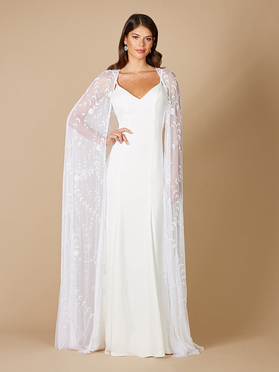 Lara 51101 Gerrie Full-Length Beaded Bridal Cape Ivory / XS Lara 51101 Gerrie Full-Length Beaded Bridal Cape Ivory / XS