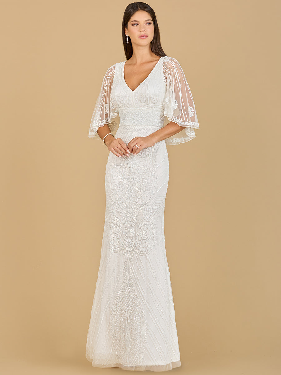 Lara Eve Beaded Cape Sleeve Wedding Dress