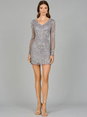 LARA 29110 - LONG SLEEVE SHORT BEADED DRESS