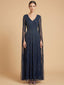 V-Neck Beaded Dress with Long Cape Sleeves |  28835