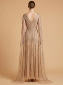 V-Neck Beaded Dress with Long Cape Sleeves |  28835