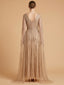 V-Neck Beaded Dress with Long Cape Sleeves |  28835