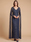 V-Neck Linear Beaded Dress with Long Cape |  28838