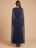 V-Neck Linear Beaded Dress with Long Cape |  28838