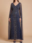 V-Neck Linear Beaded Dress with Long Cape |  28838