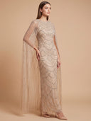 High Neck Beaded Dress with Long Cape |  28840