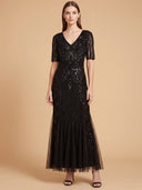Embellished Gown with Cape Sleeves | 28845