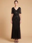 Embellished Gown with Cape Sleeves | 28845
