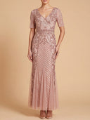 Embellished Gown with Cape Sleeves | 28845