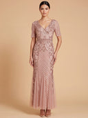 Embellished Gown with Cape Sleeves | 28845