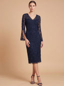 3D Floral Embellished Midi Dress with Cape Sleeves | 28847