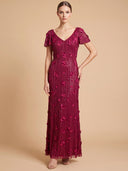 3D Floral Embellished Gown with Cape Sleeves | 28852