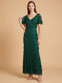 3D Floral Embellished Gown with Cape Sleeves | 28852
