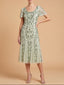3D Floral Embellished Midi Dress with Cape Sleeves | 28853