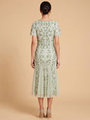3D Floral Embellished Midi Dress with Cape Sleeves | 28853