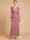 3D Floral Embellished Long Sleeve Gown | 28854