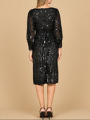 Lara 28855 - Beaded A-line Midi Dress with Long Sleeves