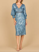 Lara 28855 - Beaded A-line Midi Dress with Long Sleeves