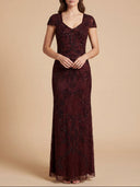 Beaded Cap Sleeve Gown | Lara 28863
