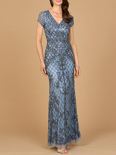 Cap Sleeve Mermaid Beaded Gown