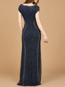 Beaded Mermaid Cap Sleeve Gown