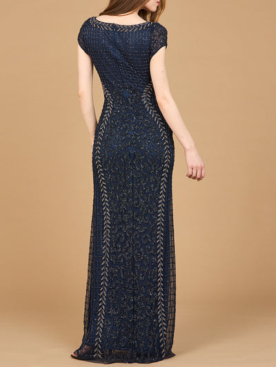 Beaded Mermaid Cap Sleeve Gown
