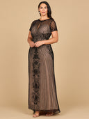 Beaded Cap Sleeve Illusion Plunge Gown | Lara 28869